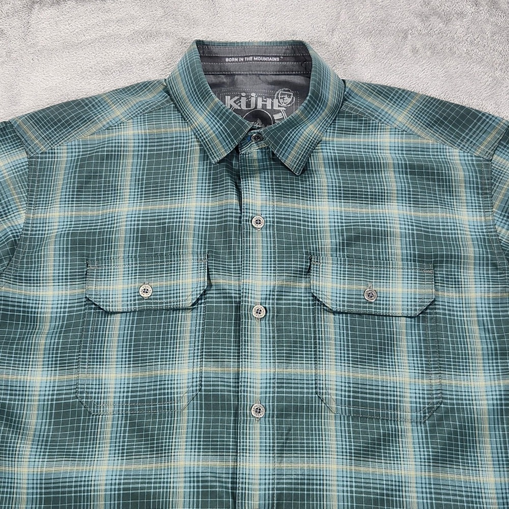 Kuhl Response Shirt Mens Small Green Blue Plaid Short Sleeve Button‎ Front - Picture 3 of 11